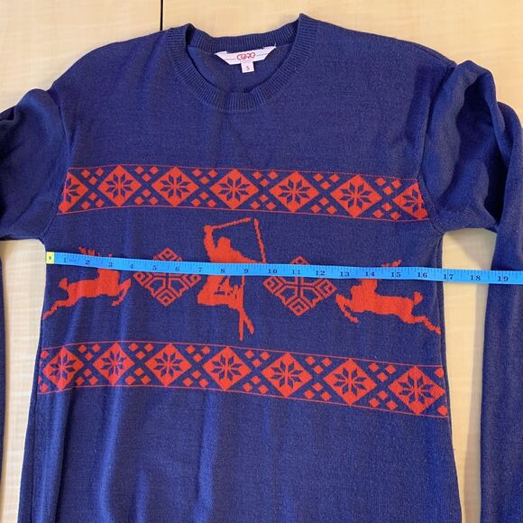 Core Concepts Merino Wool Sweater Pullover Small Red Navy Graphic Ski Deer Geo - Picture 13 of 16